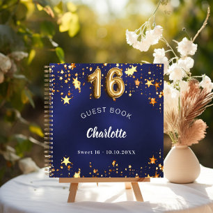 Guest book Sweet 16 navy blue gold stars