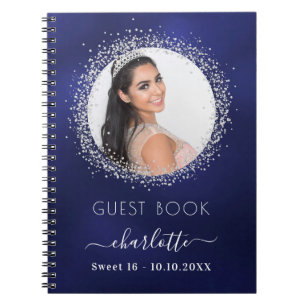 Guest book Sweet 16 navy blue silver photo