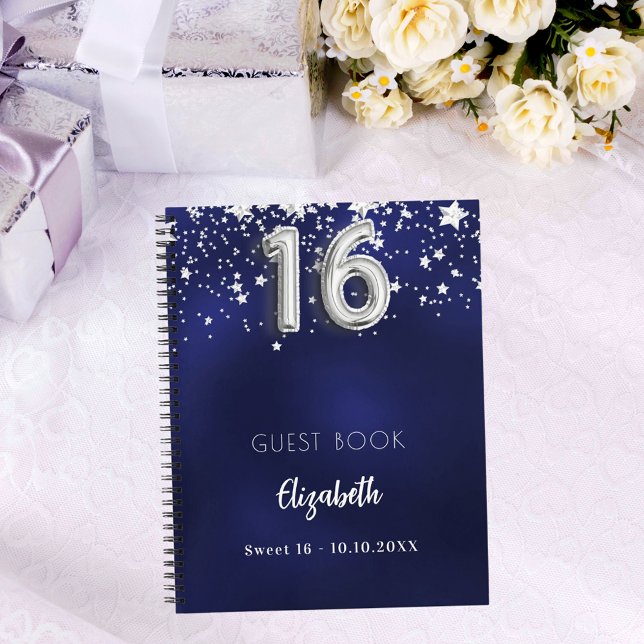 Guest book Sweet 16 navy blue silver stars (Creator Uploaded)