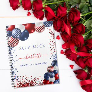 Guest book Sweet 16 patriotic red white blue 