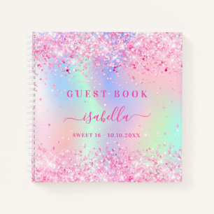 Guest book Sweet 16 pink holographic