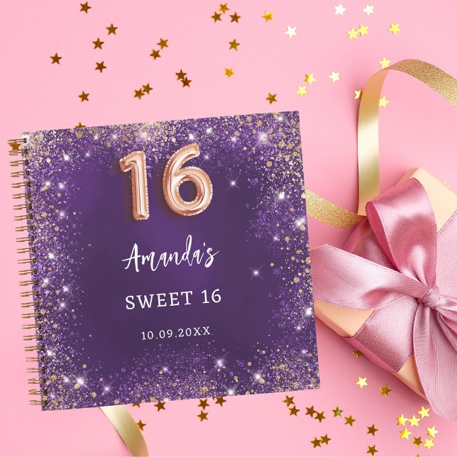 Guest book Sweet 16 purple rose gold glitter (Creator Uploaded)