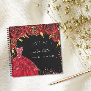 Guest book Sweet 16 red black dress glitter