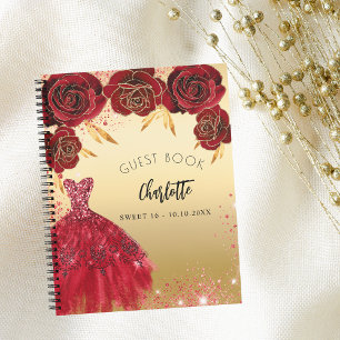 Guest book Sweet 16 red gold glitter dress budget