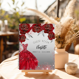 Guest book Sweet 16 red silver glitter dress 