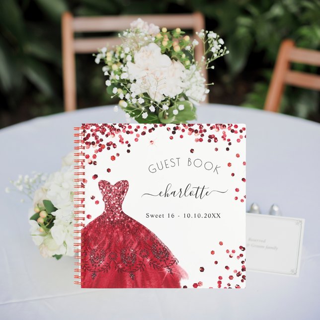 Guest book Sweet 16 red white glitter dress  (Creator Uploaded)