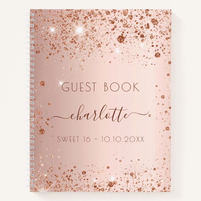 Guest book Sweet 16 rose gold blush glitter (Front)
