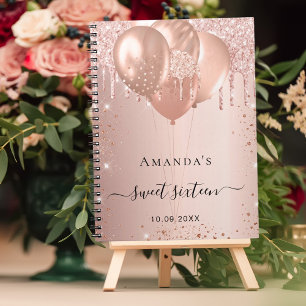 Guest book Sweet 16 rose gold blush glitter 
