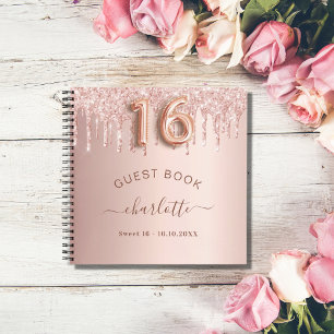 Guest book Sweet 16 rose gold glitter drips