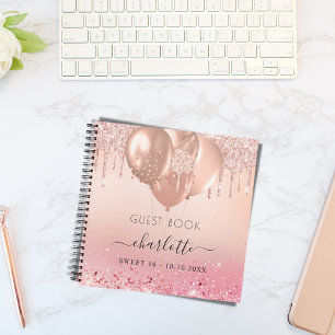 Guest book Sweet 16 rose gold pink balloons