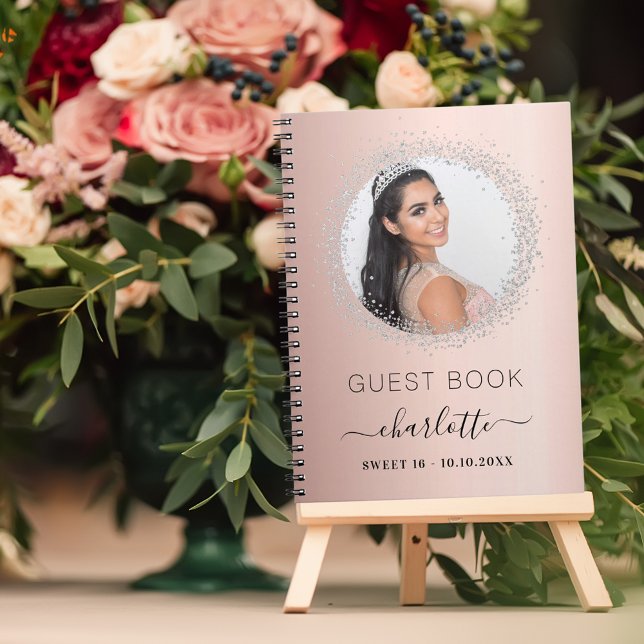 Guest book Sweet 16 rose gold silver photo (Creator Uploaded)