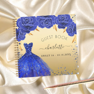 Guest book Sweet 16 royal blue gold dress
