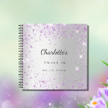 Guest book Sweet 16 silver purple glitter violet<br><div class="desc">A faux silver metallic looking background decorated with purple,  violet faux glitter dust.  Personalise and add a name and date.</div>