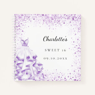 Guest book Sweet 16 violet dress glitter elegant