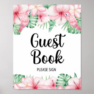 Guest Book Table Sign Tropical Pink Floral
