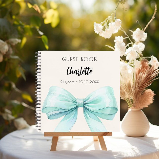 Guest book teal green cream bow birthday (Creator Uploaded)
