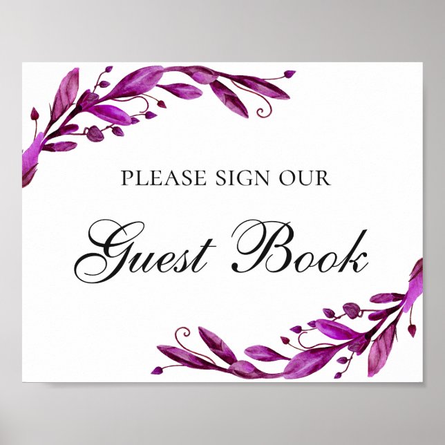 Guest book. Watercolor purple floral wedding Poster (Front)