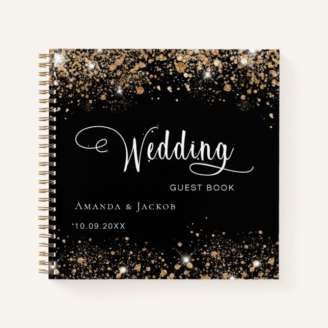 Guest book wedding black gold glitter names (Front)
