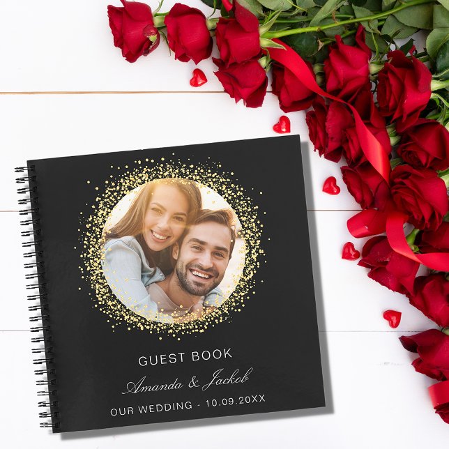 Guest book wedding black gold glitter photo (Creator Uploaded)
