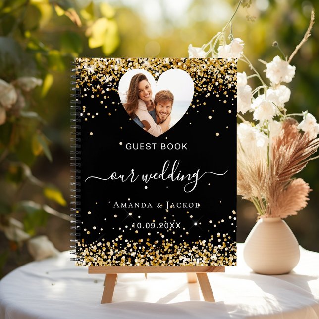 Guest book wedding black gold photo heart (Creator Uploaded)