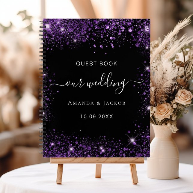 Guest book wedding black purple budget (Creator Uploaded)