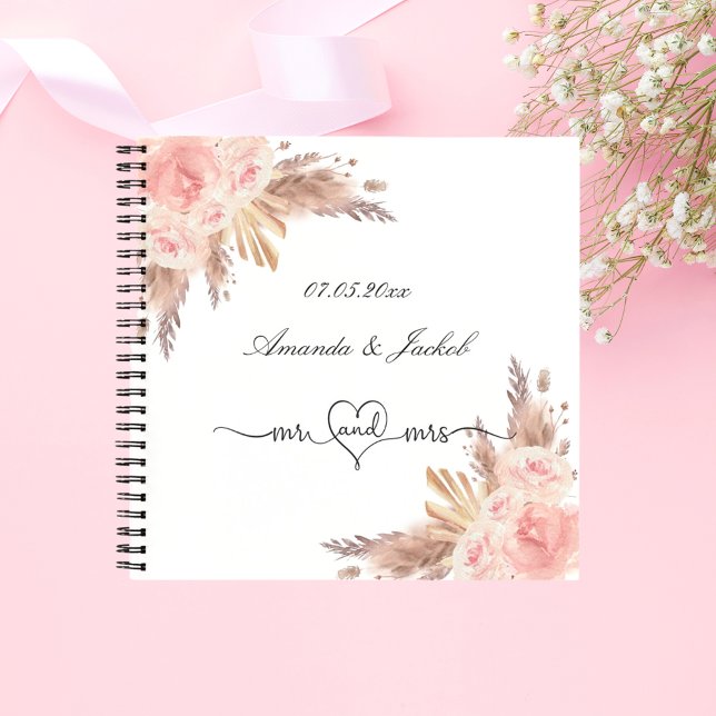 Guest book wedding blush floral pampas grass  (Creator Uploaded)