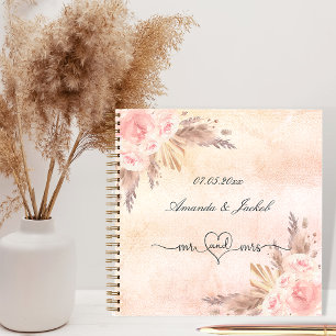 Guest book wedding blush flowers pampas grass 