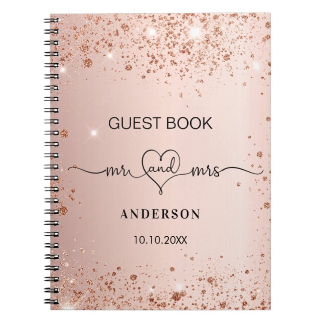 Guest book wedding blush rose gold glitter mr mrs (Front)
