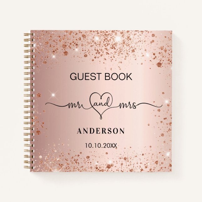 Guest book wedding blush rose gold mr mrs (Front)