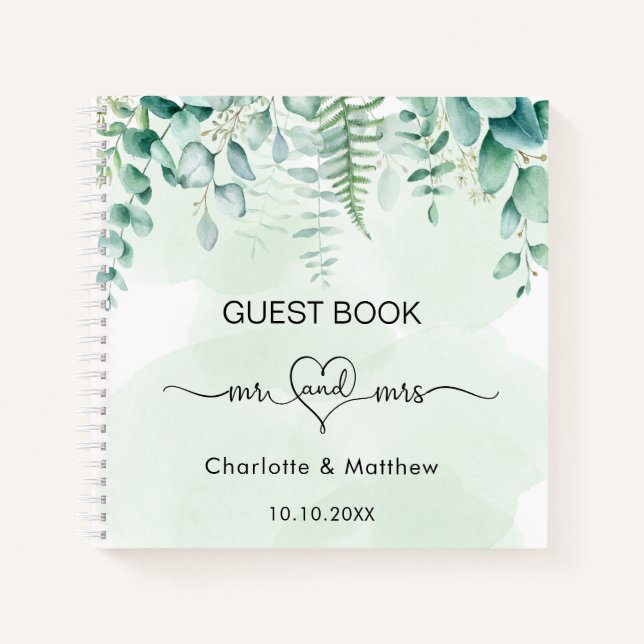 Guest book wedding eucalyptus greenery mr mrs (Front)