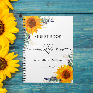 Guest book wedding eucalyptus sunflowers mr mrs