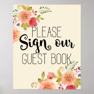 Guest book wedding floral wedding pink rose sign