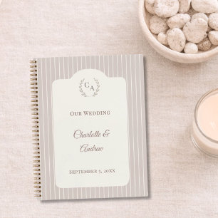 Guest book wedding Ivory taupe pinstriped modern