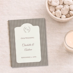 Guest book wedding Ivory taupe pinstriped modern