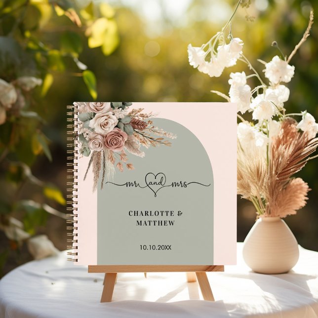 Guest book wedding mr mrs heart pink arch sage (Creator Uploaded)