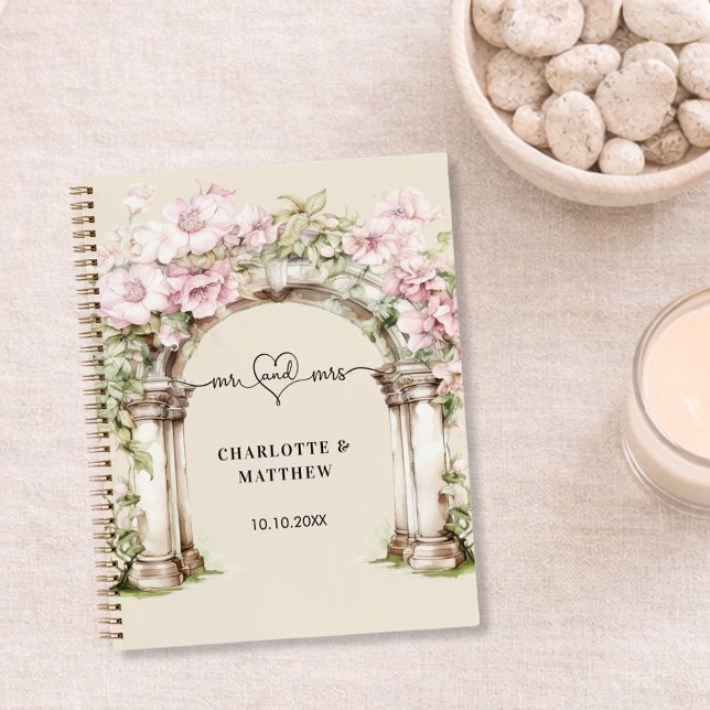 Guest book wedding mr mrs heart pink florals arch (Creator Uploaded)