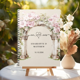 Guest book wedding mr mrs heart pink florals arch