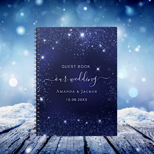 Guest book wedding navy blue glitter sparkles (Creator Uploaded)