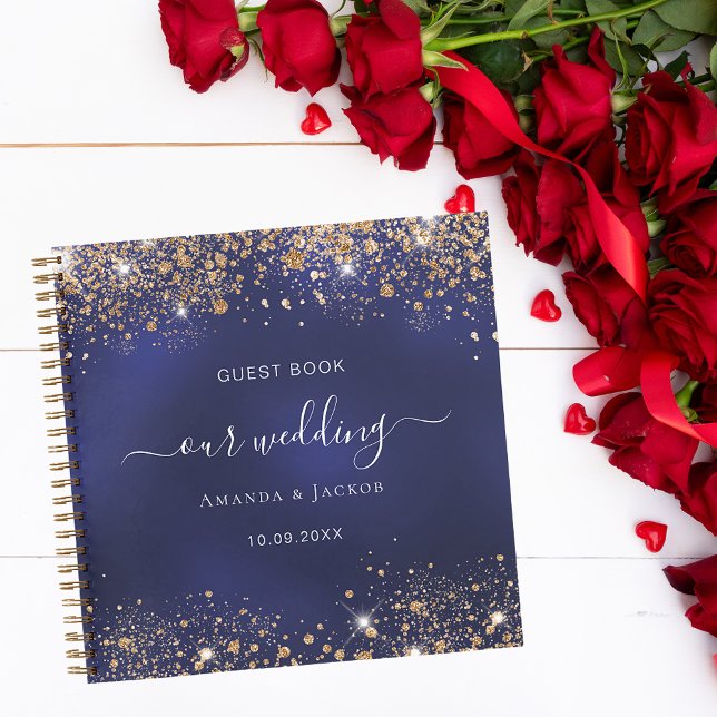 Guest book wedding navy blue gold sparkles (Creator Uploaded)
