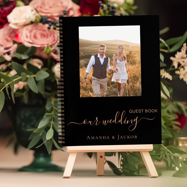 Guest book wedding photo black gold modern (Creator Uploaded)
