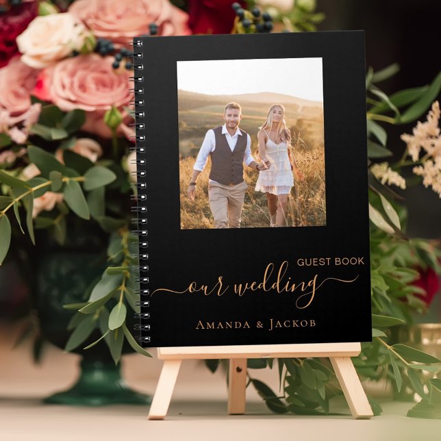 Guest book wedding photo black gold modern (Creator Uploaded)