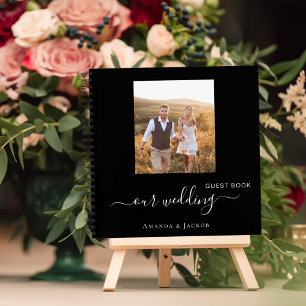 Guest book wedding photo black white modern