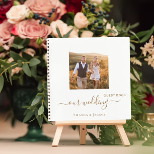 Guest book wedding photo white gold modern