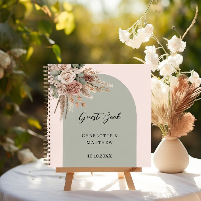 Guest book wedding pink arch taupe roses sage (Creator Uploaded)