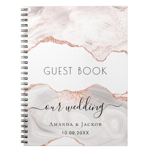 Guest book wedding rose gold marble agate (Front)