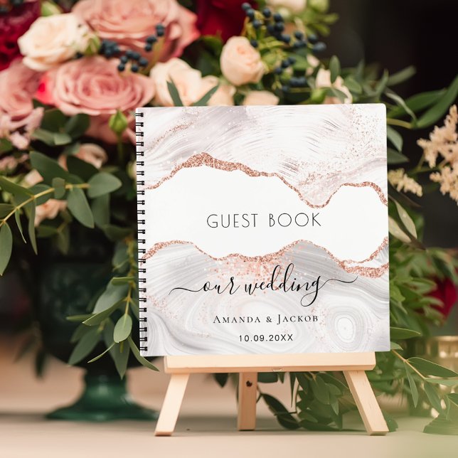 Guest book wedding rose gold marble agate (Creator Uploaded)