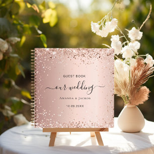 Guest book wedding rose gold script