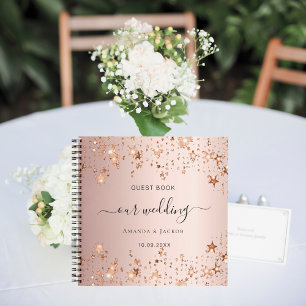 Guest book wedding rose gold stars names script