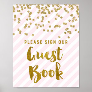 Guest Book Wedding Sign Pink Gold Stripes