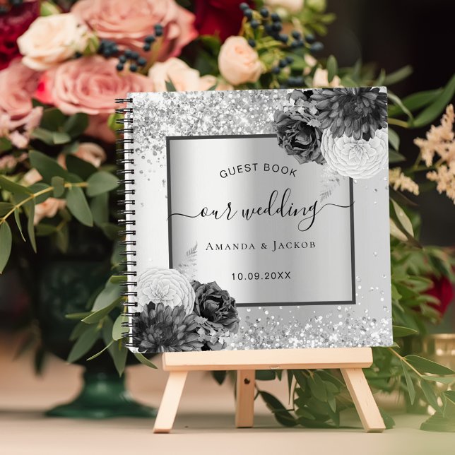 Guest book wedding silver florals elegant (Creator Uploaded)